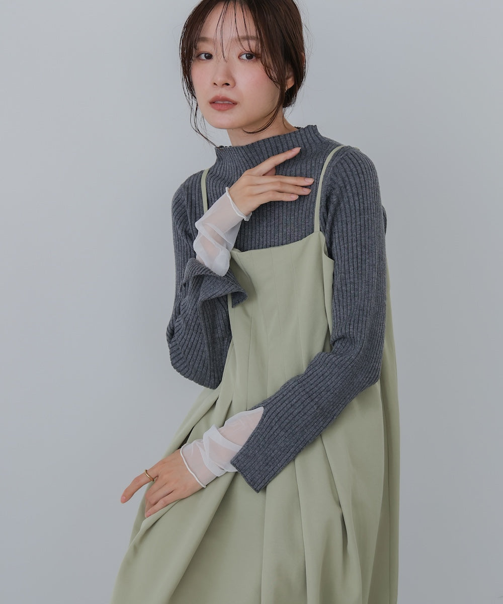 （選べるネック）チュールレイヤードリブニット