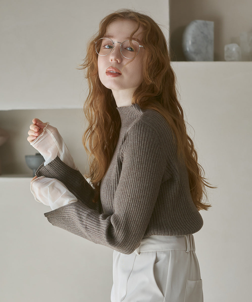 （選べるネック）チュールレイヤードリブニット