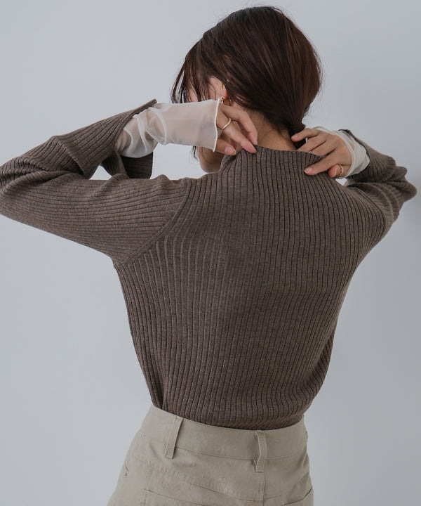 （選べるネック）チュールレイヤードリブニット