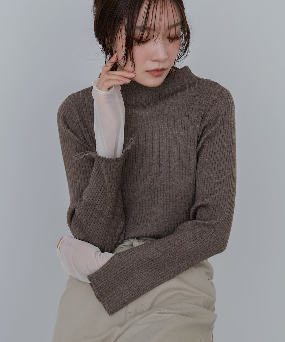 （選べるネック）チュールレイヤードリブニット
