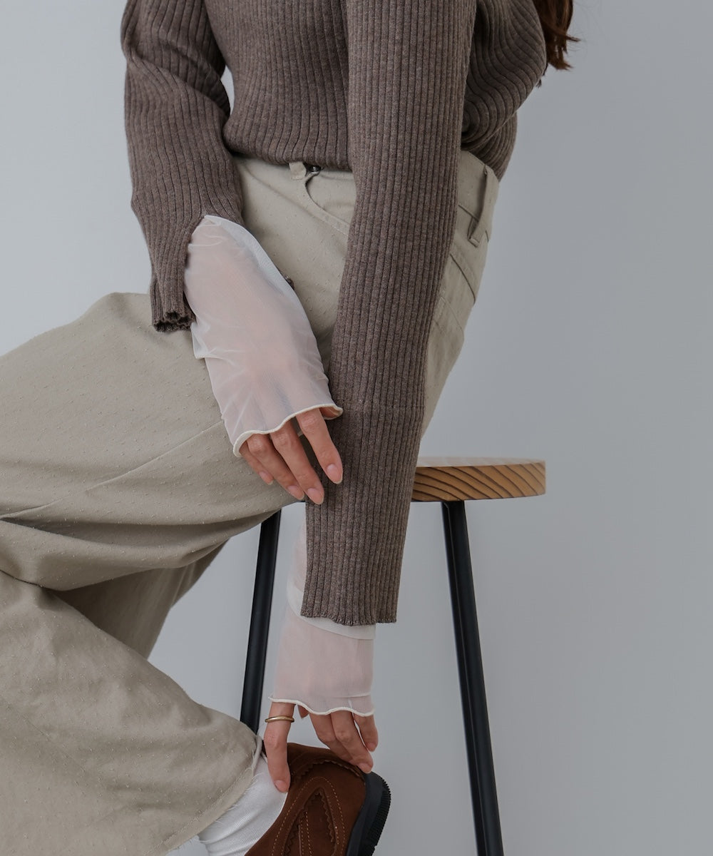 （選べるネック）チュールレイヤードリブニット