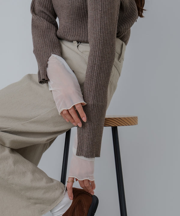 （選べるネック）チュールレイヤードリブニット