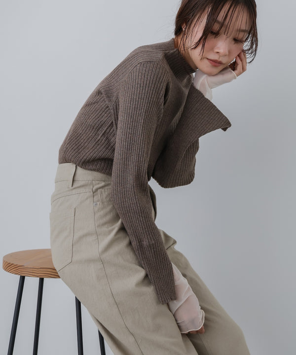 （選べるネック）チュールレイヤードリブニット