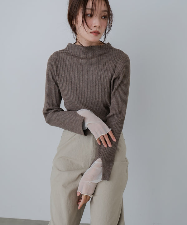 （選べるネック）チュールレイヤードリブニット