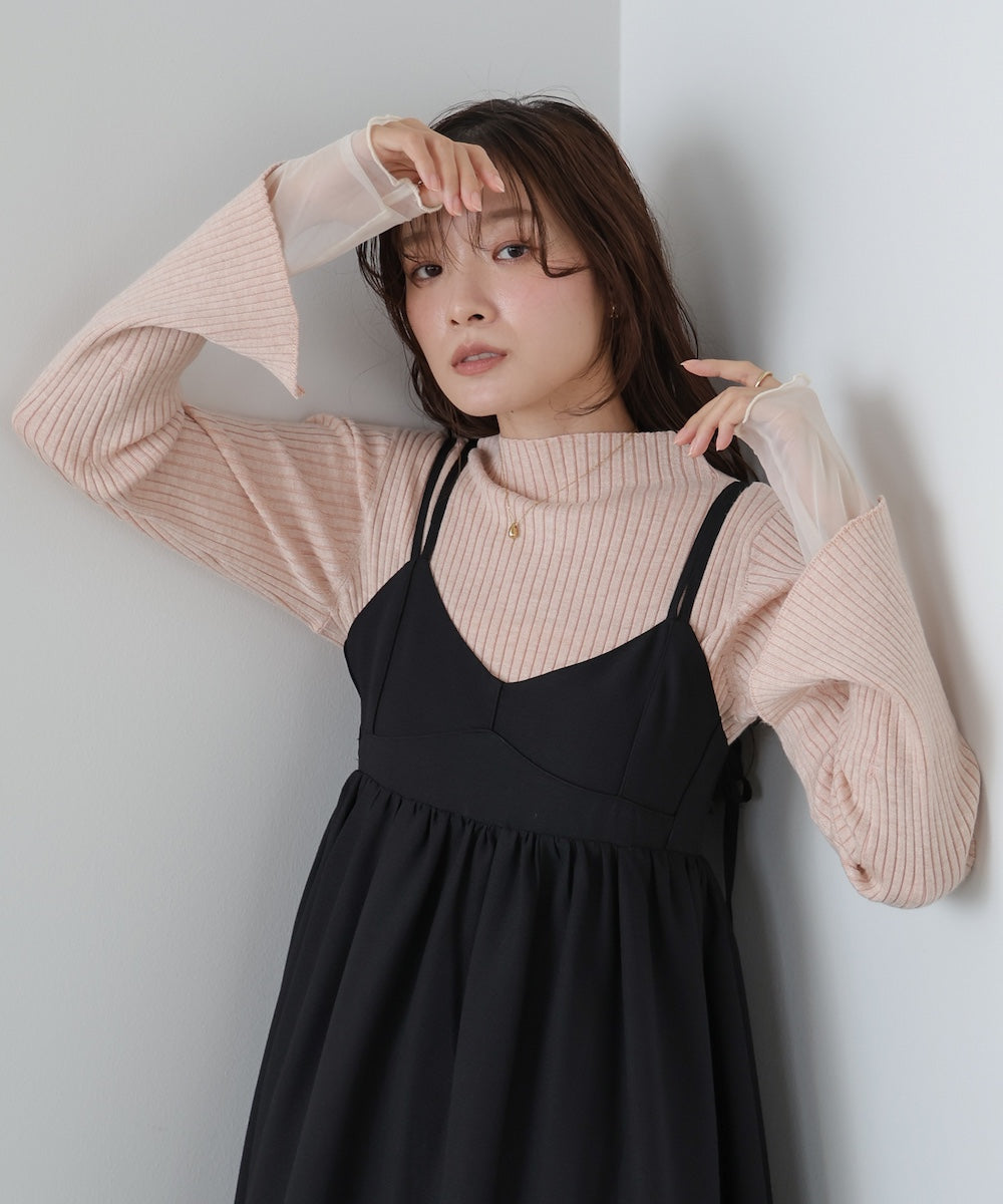 （選べるネック）チュールレイヤードリブニット