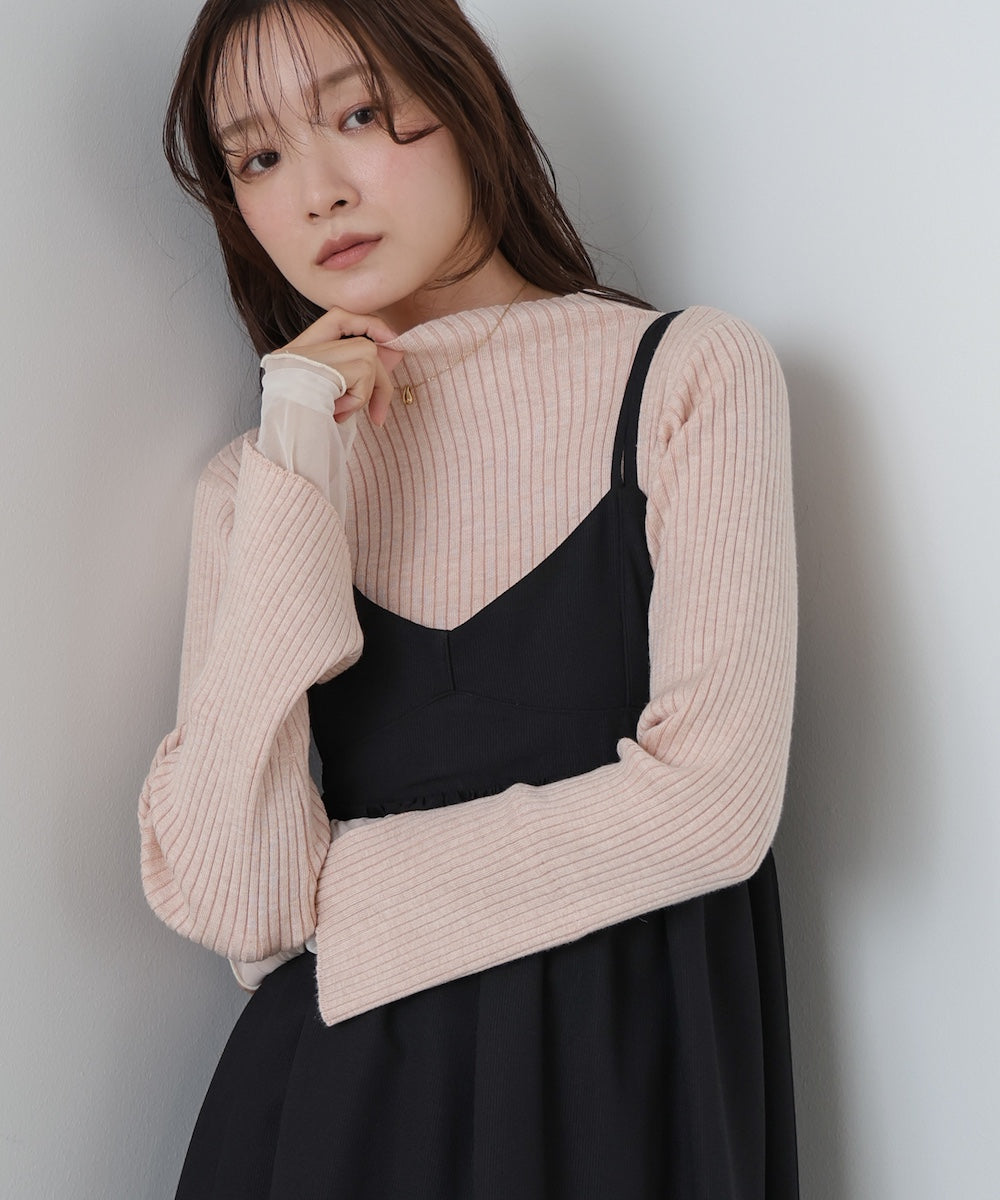 （選べるネック）チュールレイヤードリブニット