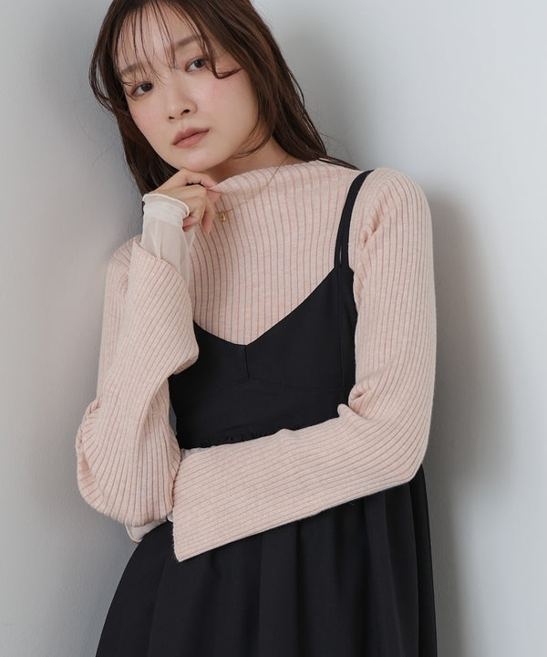 （選べるネック）チュールレイヤードリブニット