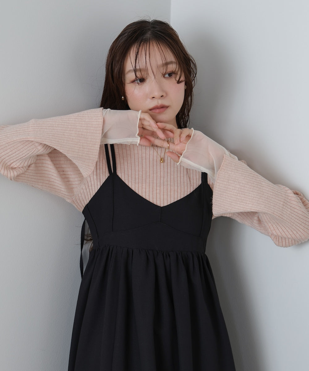 （選べるネック）チュールレイヤードリブニット