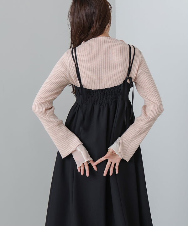 （選べるネック）チュールレイヤードリブニット