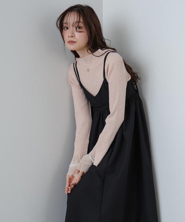 （選べるネック）チュールレイヤードリブニット