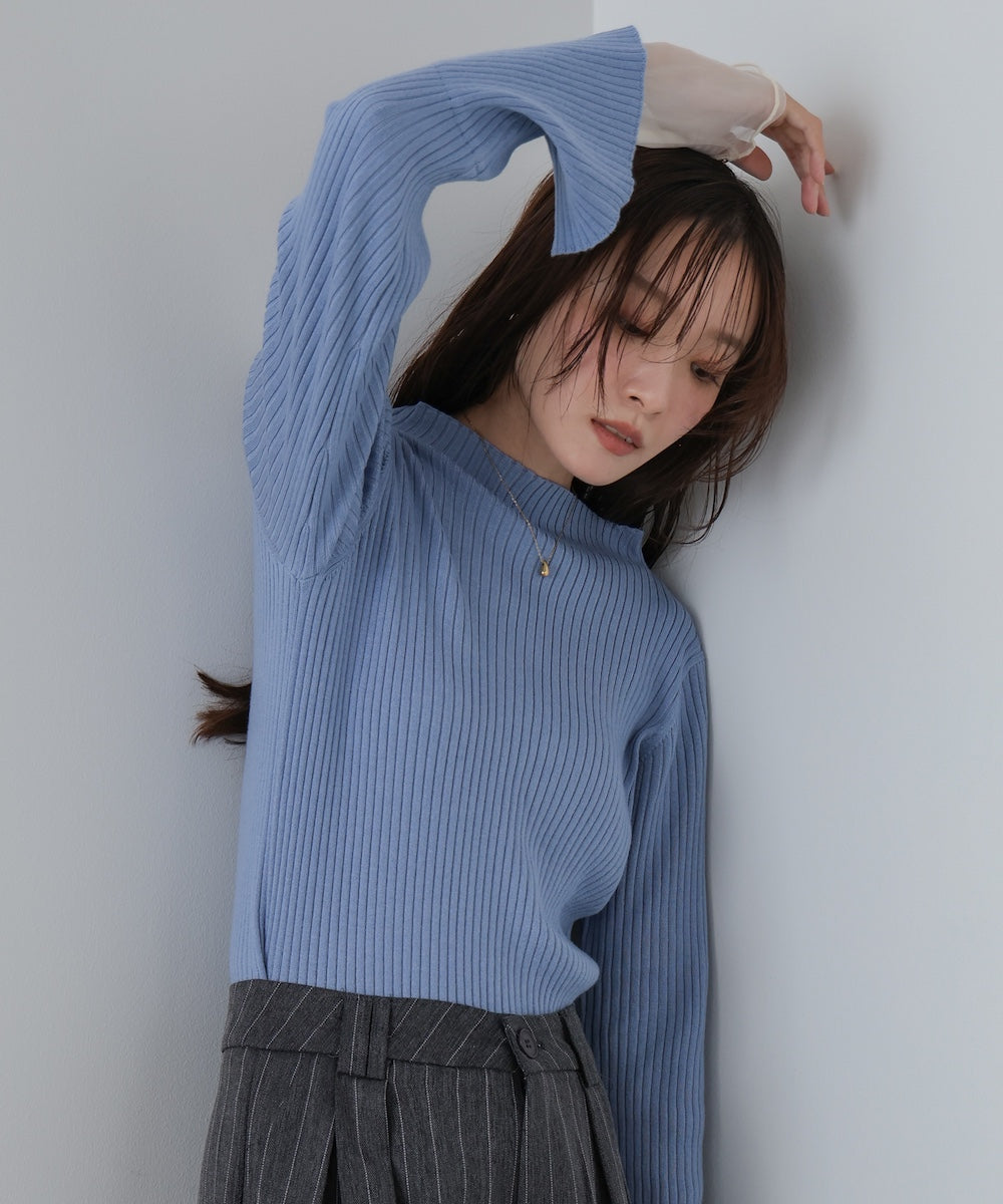 （選べるネック）チュールレイヤードリブニット