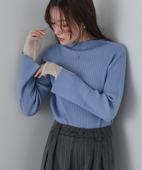 （選べるネック）チュールレイヤードリブニット