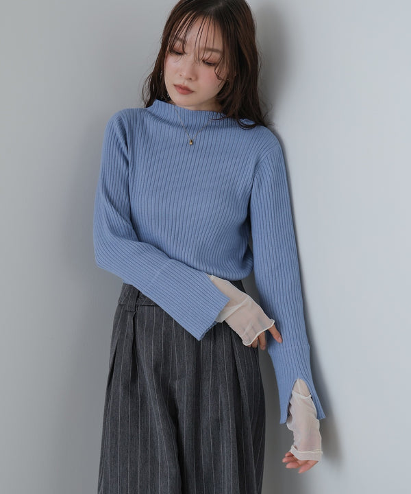 （選べるネック）チュールレイヤードリブニット