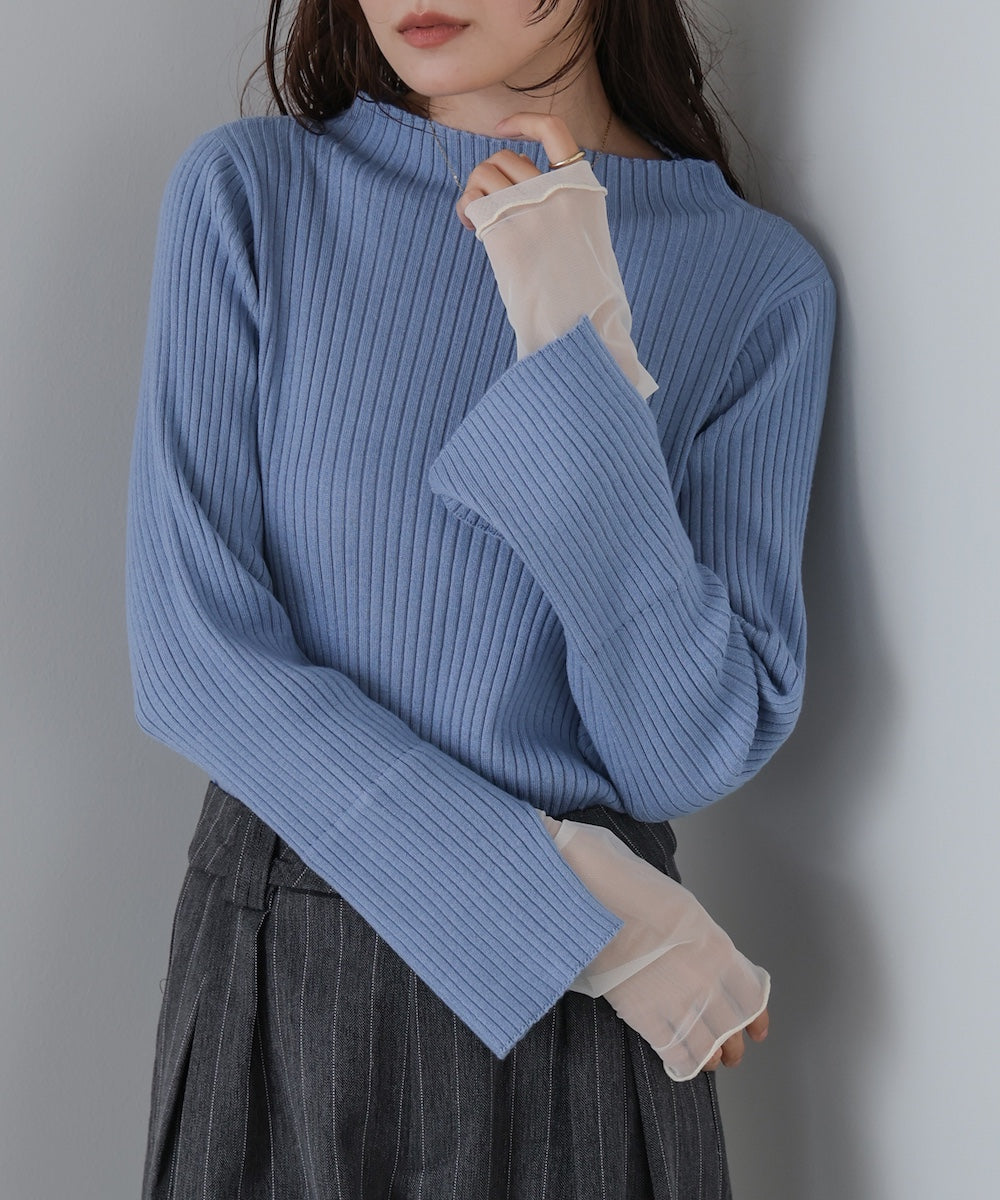 （選べるネック）チュールレイヤードリブニット