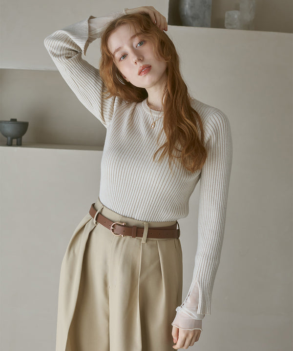 （選べるネック）チュールレイヤードリブニット