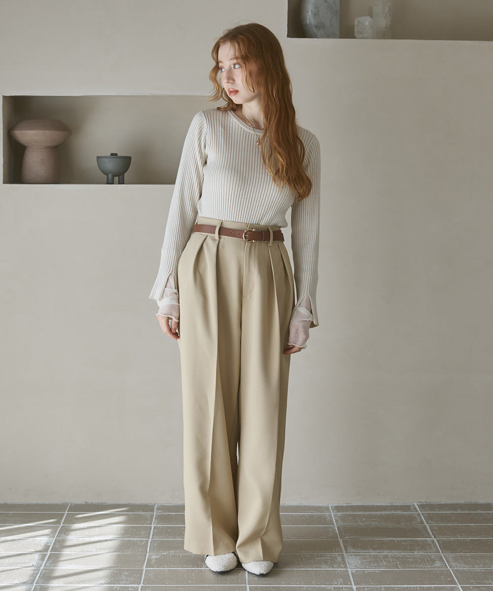 （選べるネック）チュールレイヤードリブニット