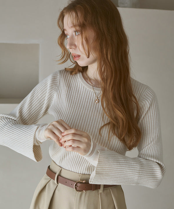 （選べるネック）チュールレイヤードリブニット