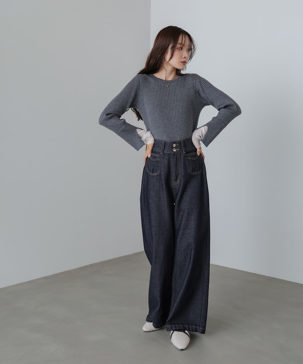 （選べるネック）チュールレイヤードリブニット