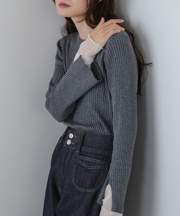 （選べるネック）チュールレイヤードリブニット