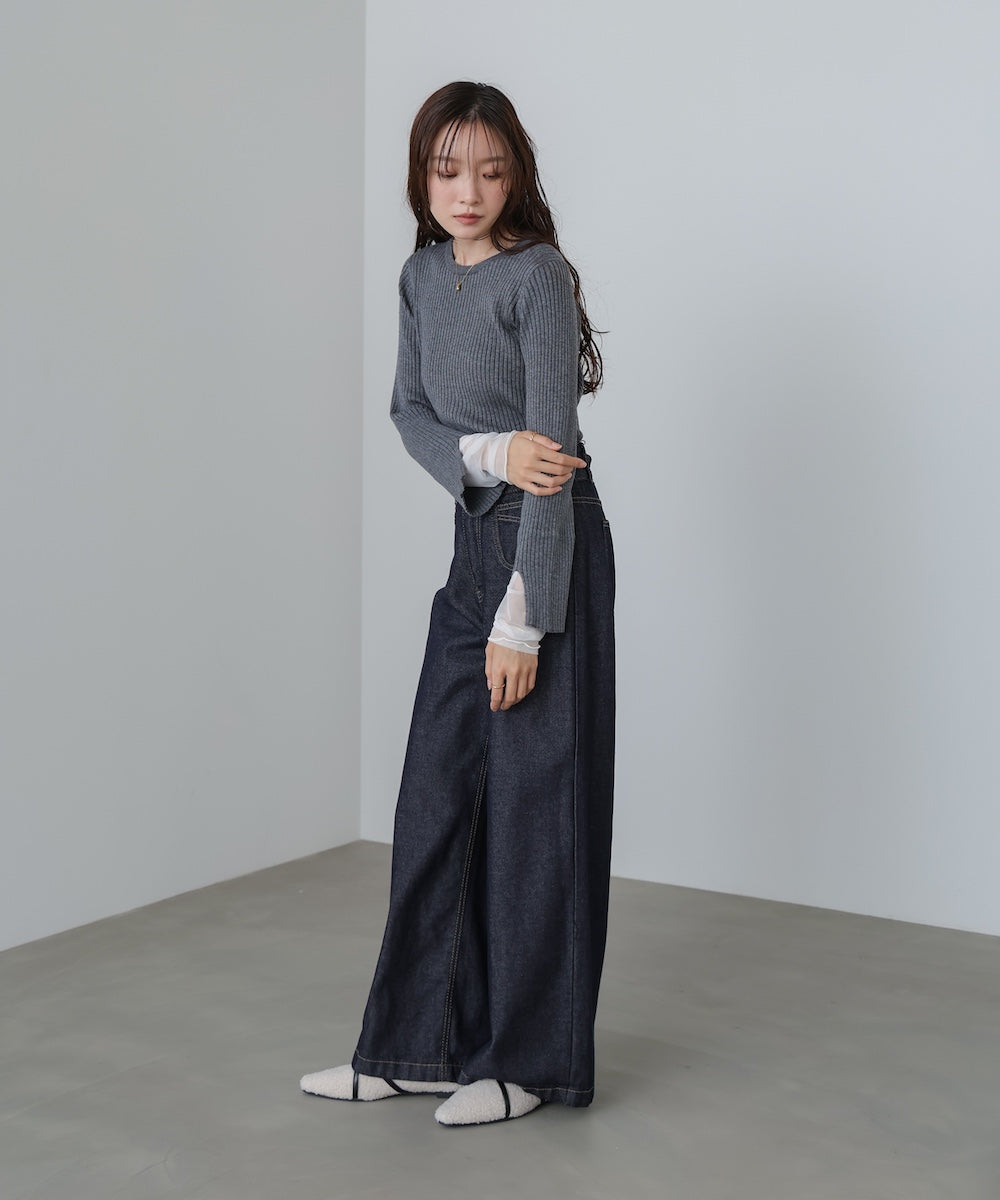 （選べるネック）チュールレイヤードリブニット