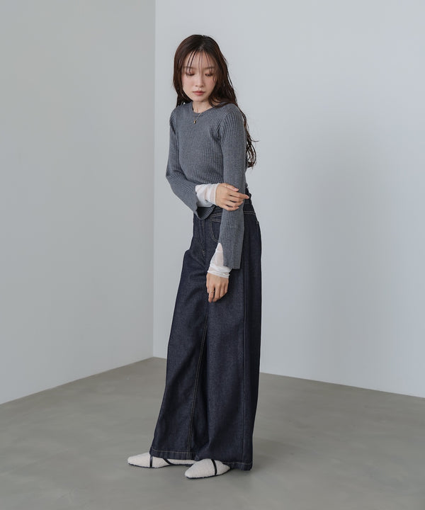 （選べるネック）チュールレイヤードリブニット