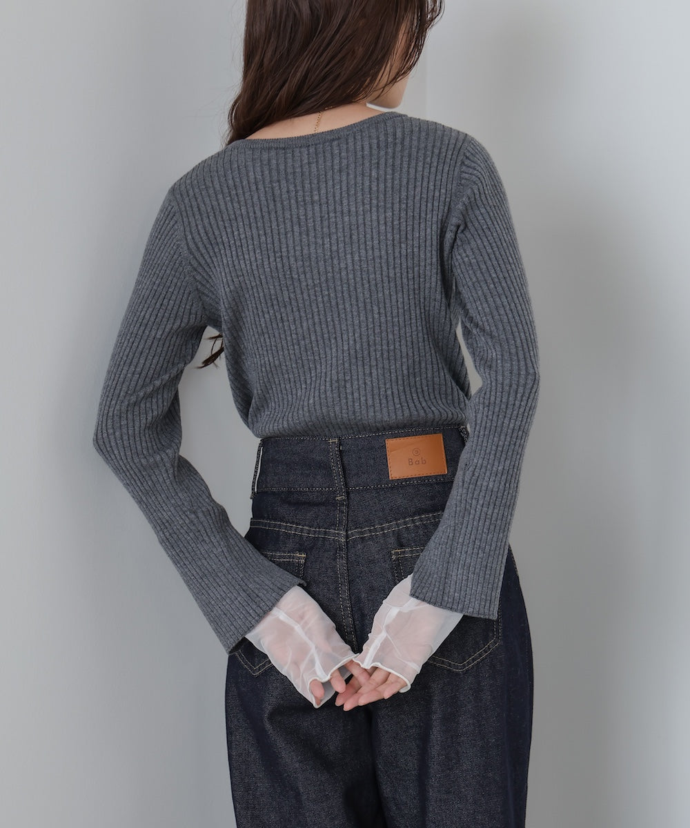 （選べるネック）チュールレイヤードリブニット