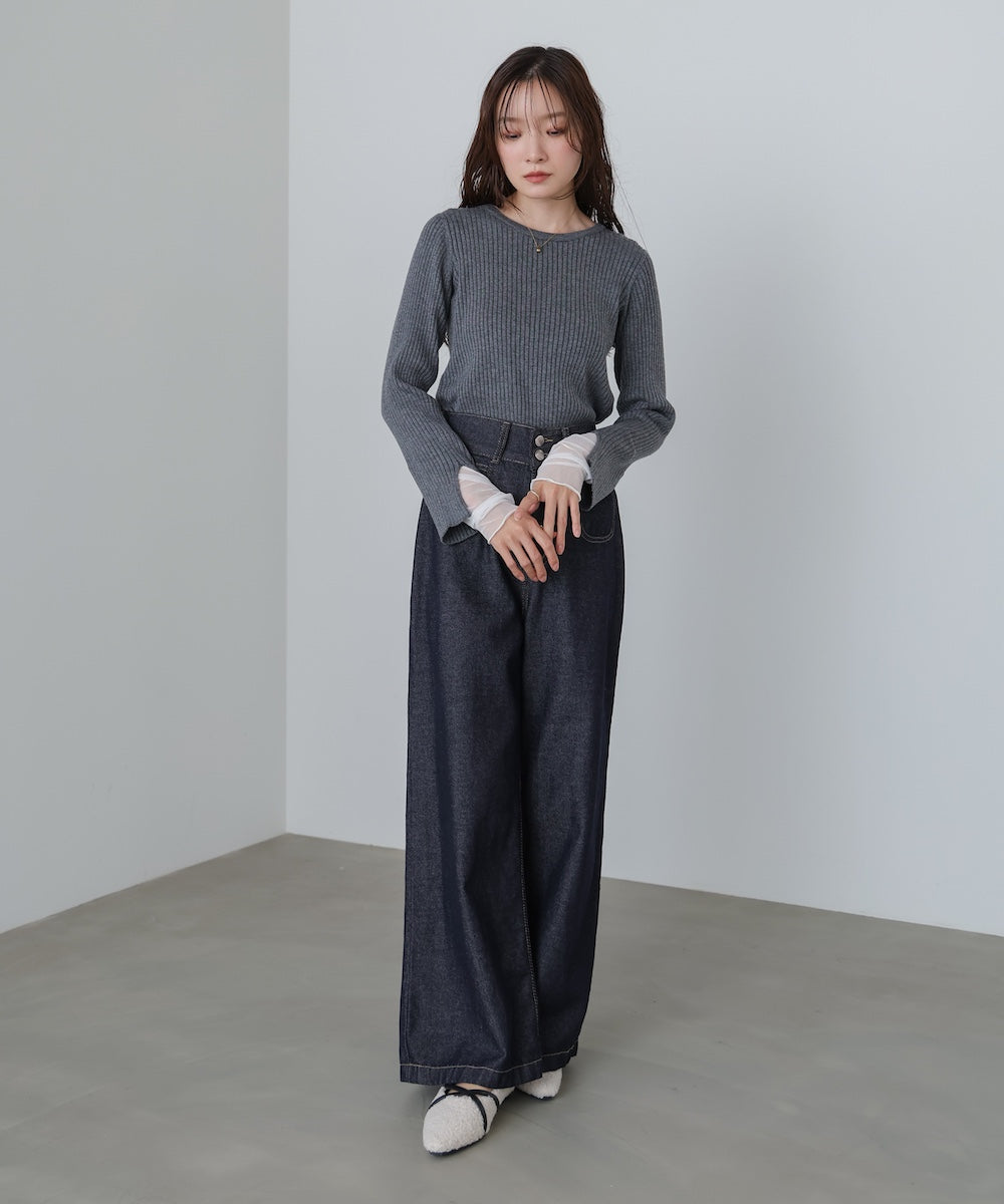 （選べるネック）チュールレイヤードリブニット