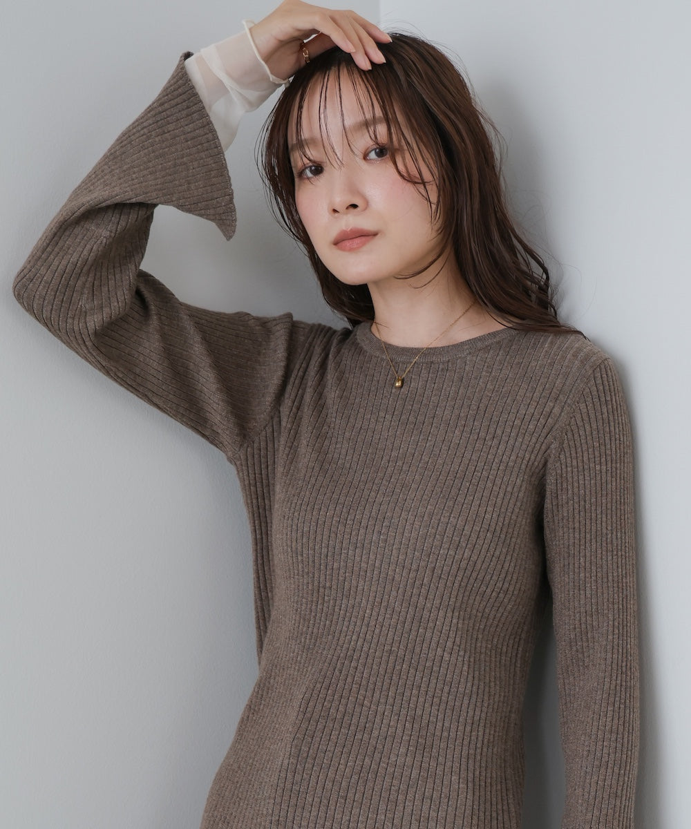 （選べるネック）チュールレイヤードリブニット