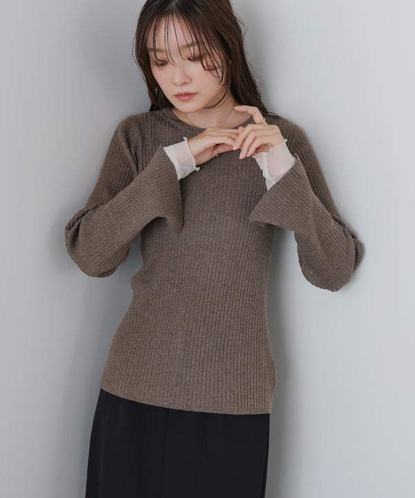 （選べるネック）チュールレイヤードリブニット