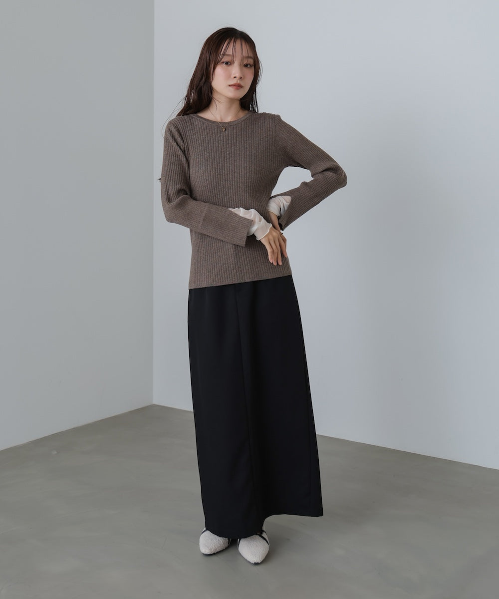 （選べるネック）チュールレイヤードリブニット