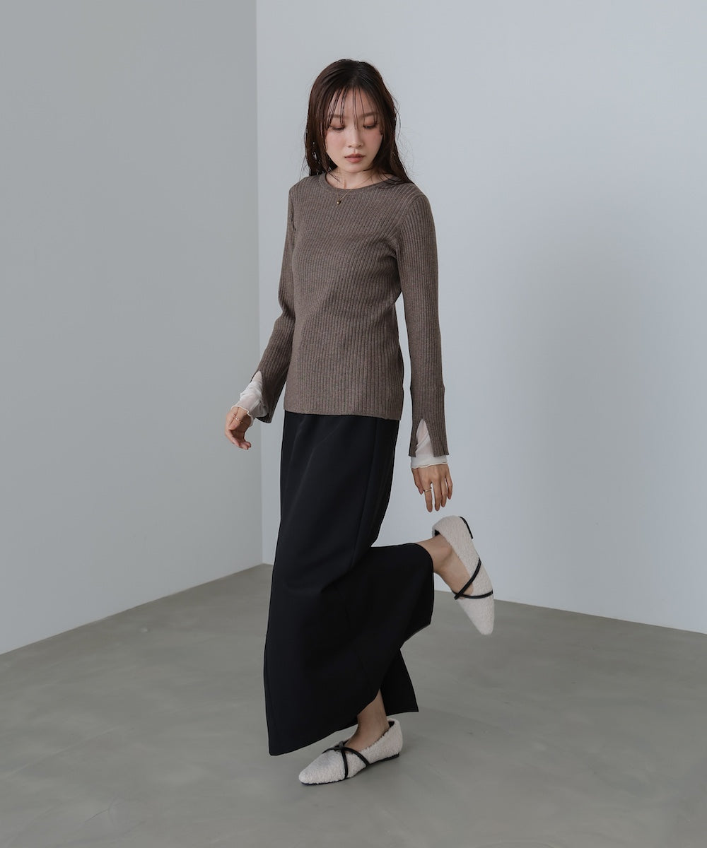 （選べるネック）チュールレイヤードリブニット