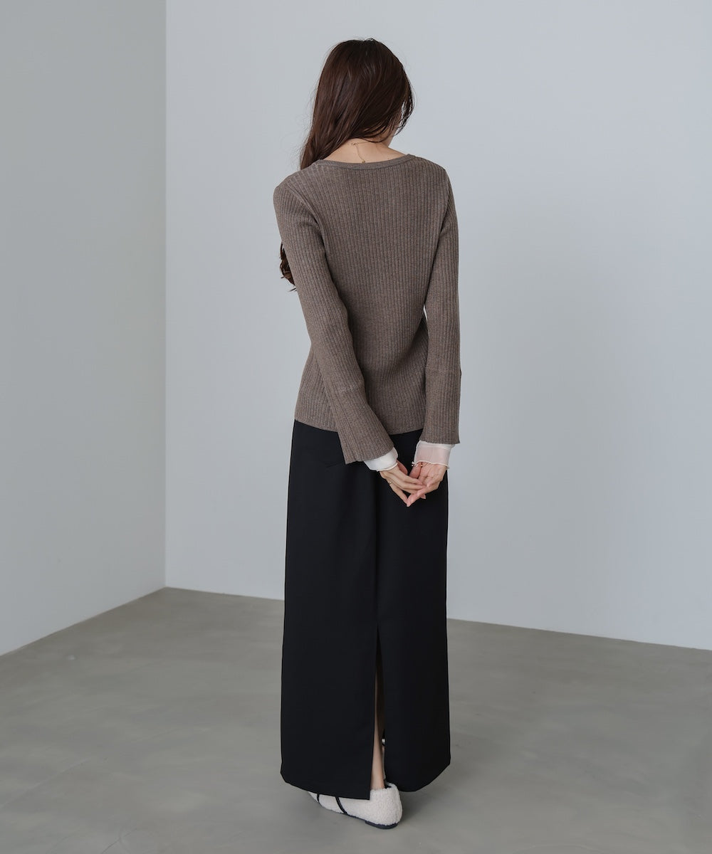 （選べるネック）チュールレイヤードリブニット