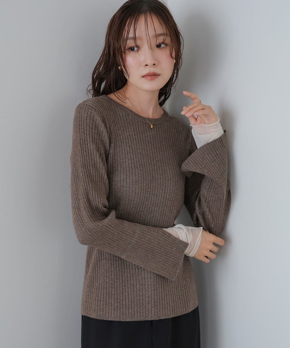 （選べるネック）チュールレイヤードリブニット