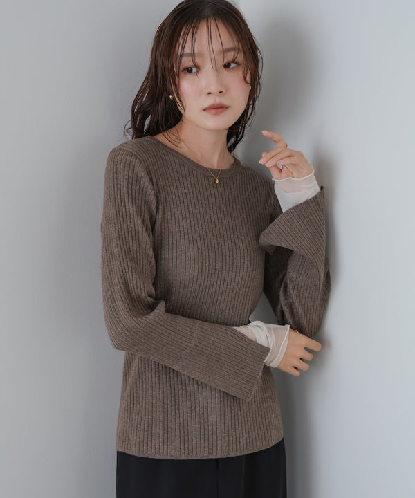 （選べるネック）チュールレイヤードリブニット