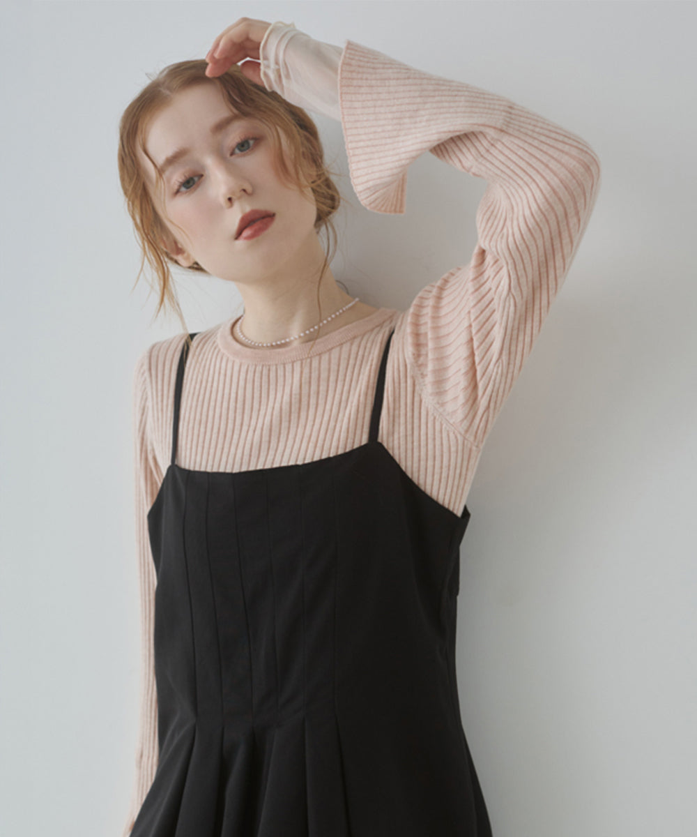 （選べるネック）チュールレイヤードリブニット