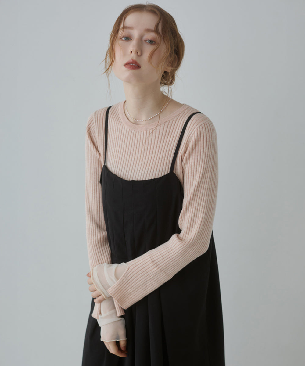 （選べるネック）チュールレイヤードリブニット