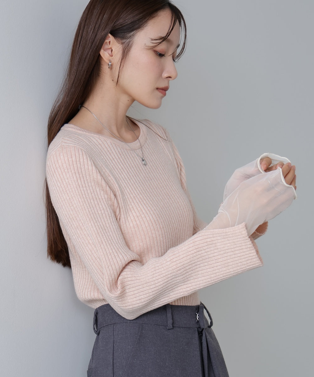 （選べるネック）チュールレイヤードリブニット