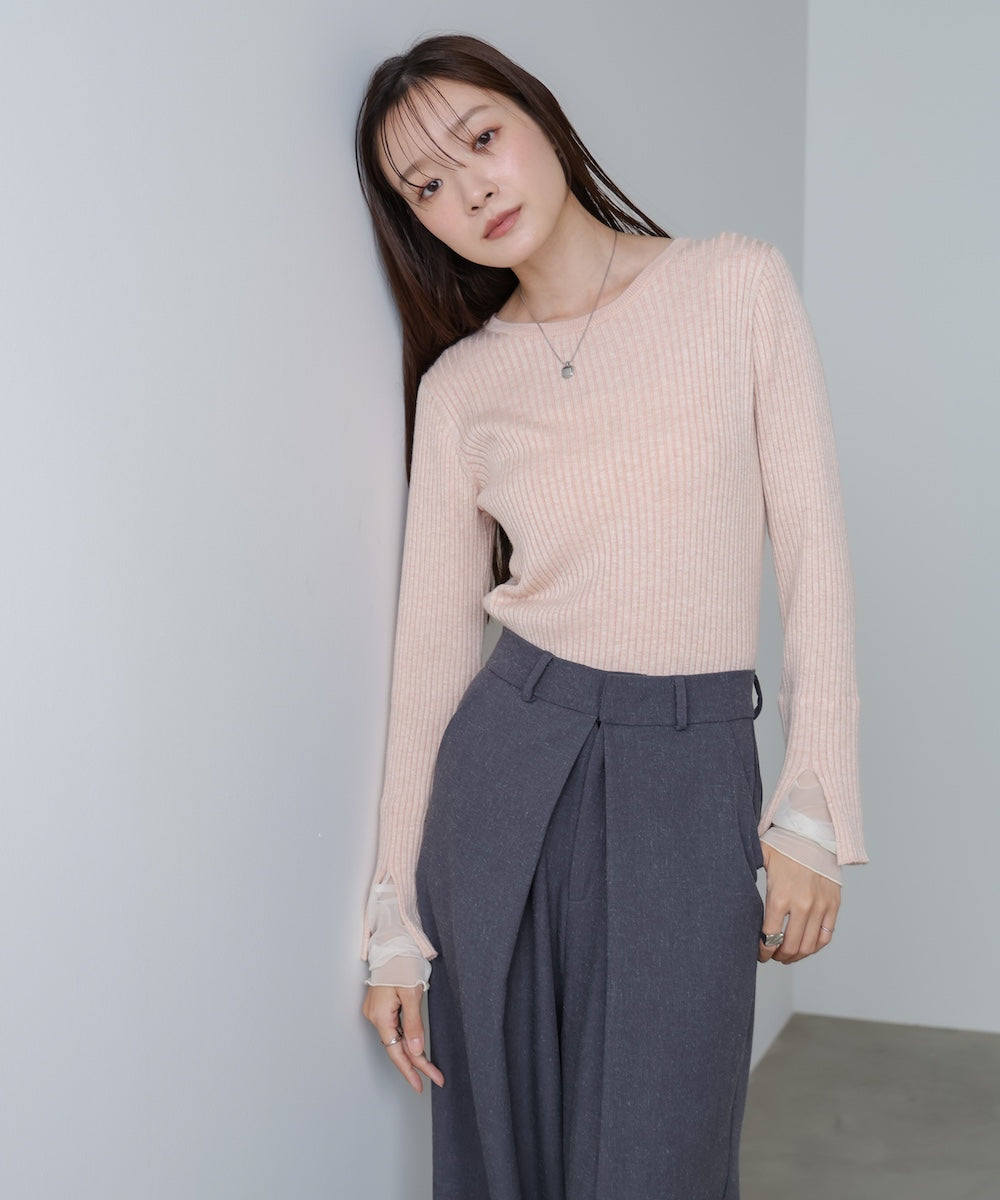 （選べるネック）チュールレイヤードリブニット