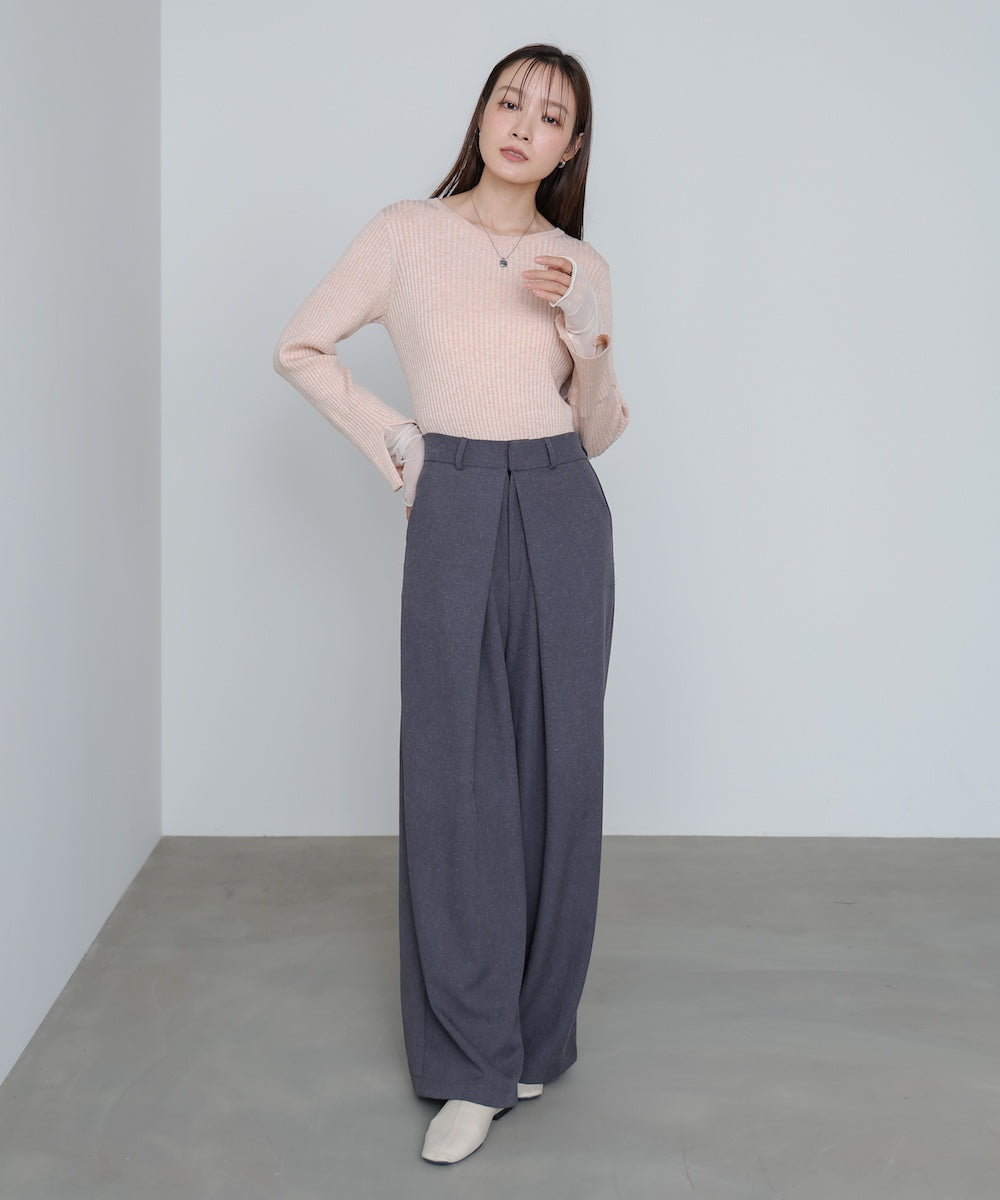 （選べるネック）チュールレイヤードリブニット