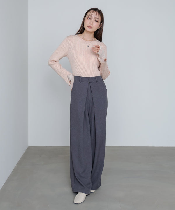 （選べるネック）チュールレイヤードリブニット