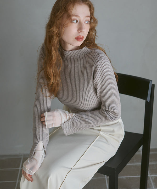 （選べるネック）チュールレイヤードリブニット