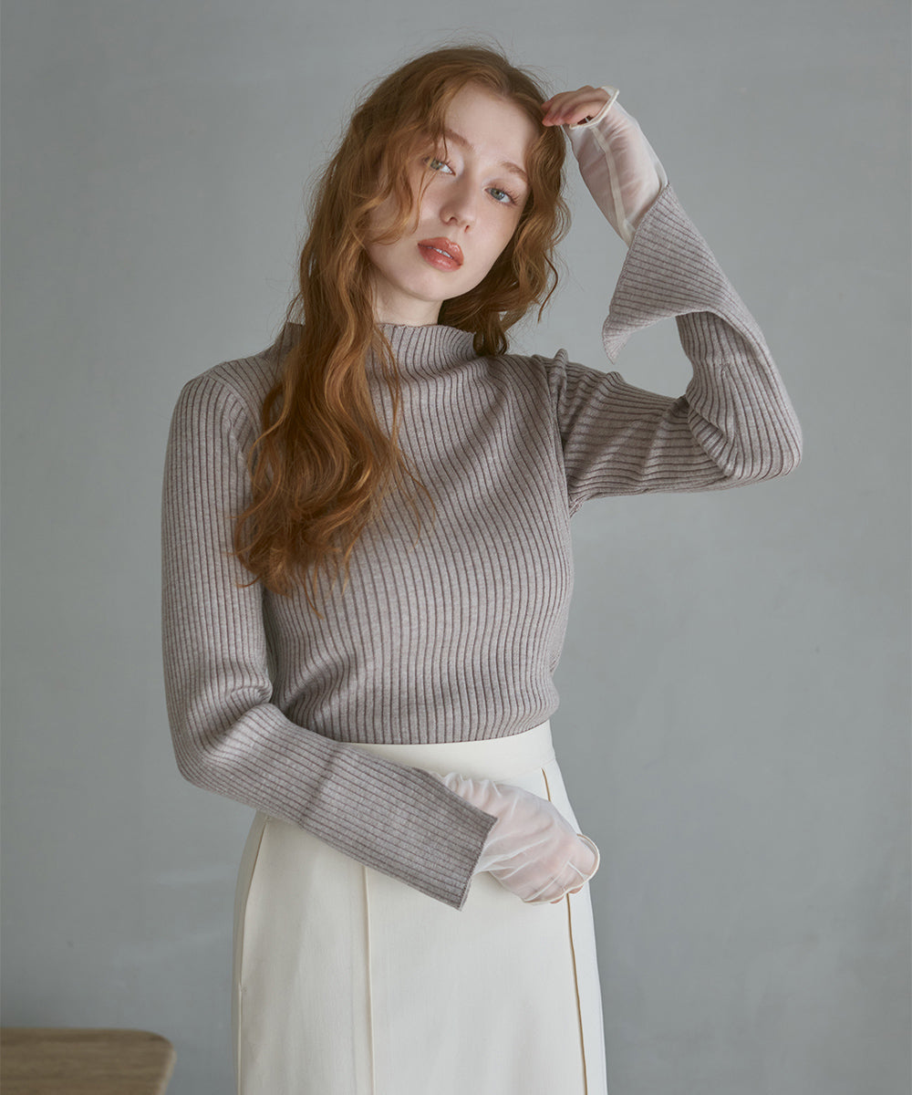 （選べるネック）チュールレイヤードリブニット