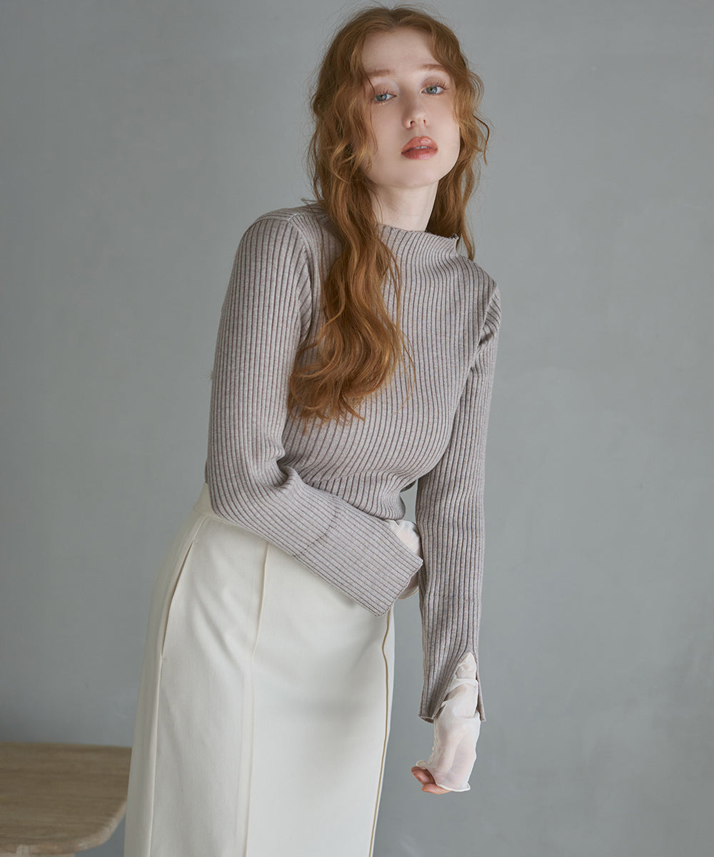 （選べるネック）チュールレイヤードリブニット