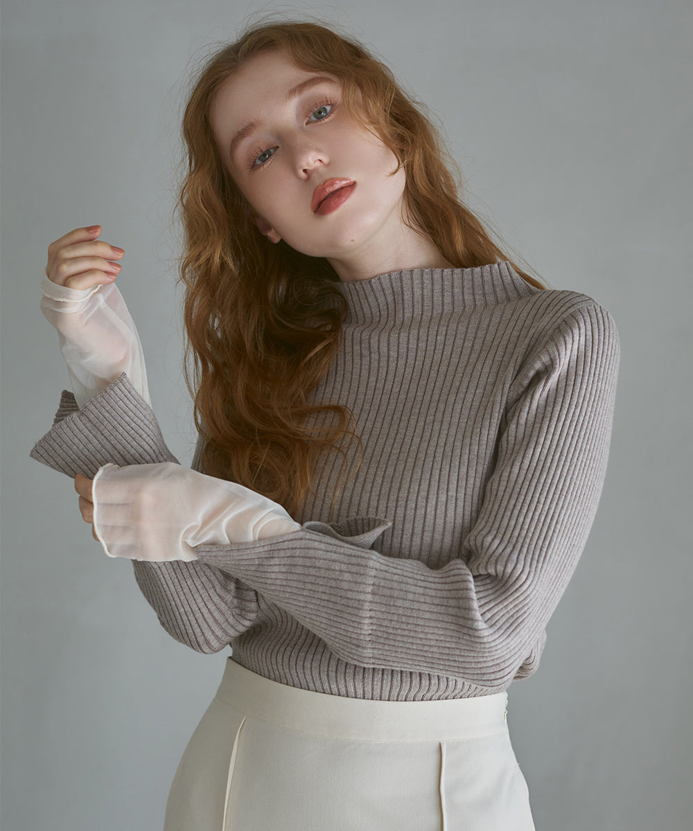 （選べるネック）チュールレイヤードリブニット