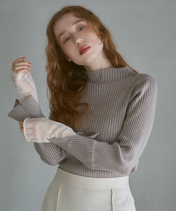 （選べるネック）チュールレイヤードリブニット