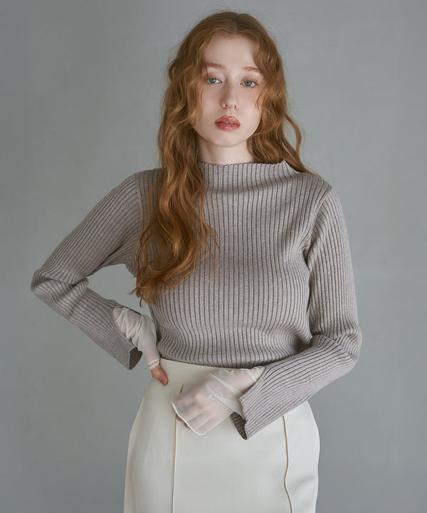 （選べるネック）チュールレイヤードリブニット