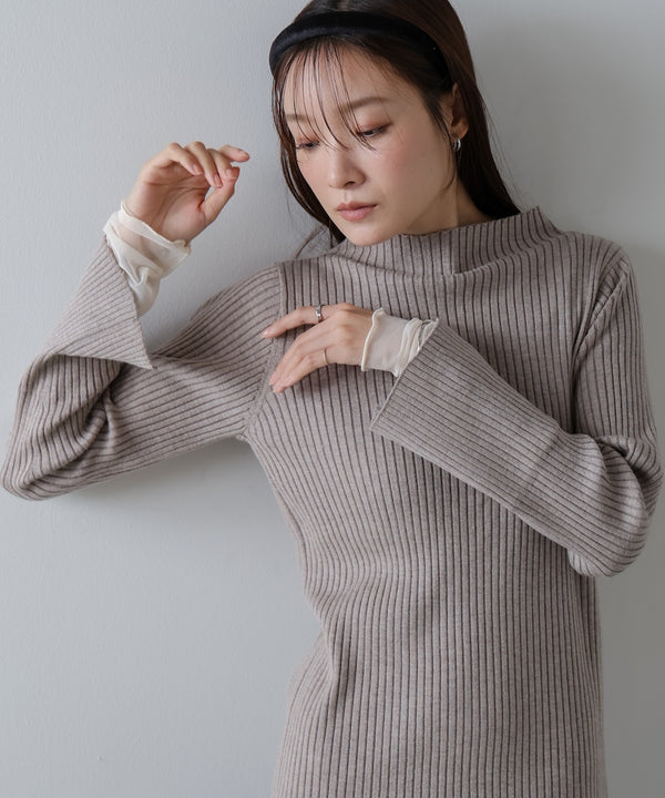 （選べるネック）チュールレイヤードリブニット