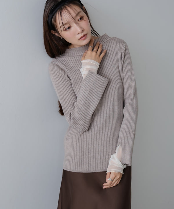 （選べるネック）チュールレイヤードリブニット