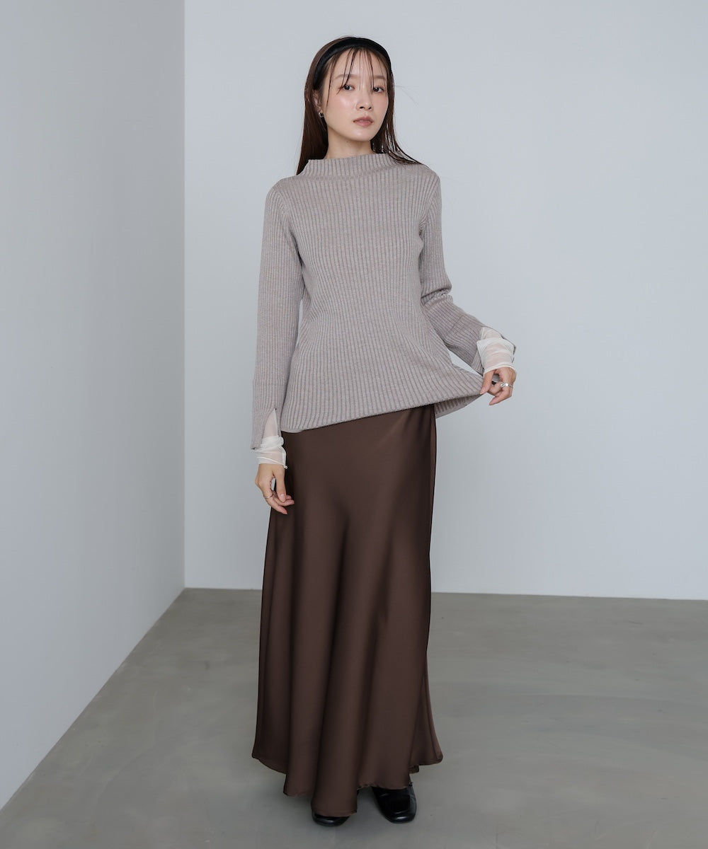 （選べるネック）チュールレイヤードリブニット