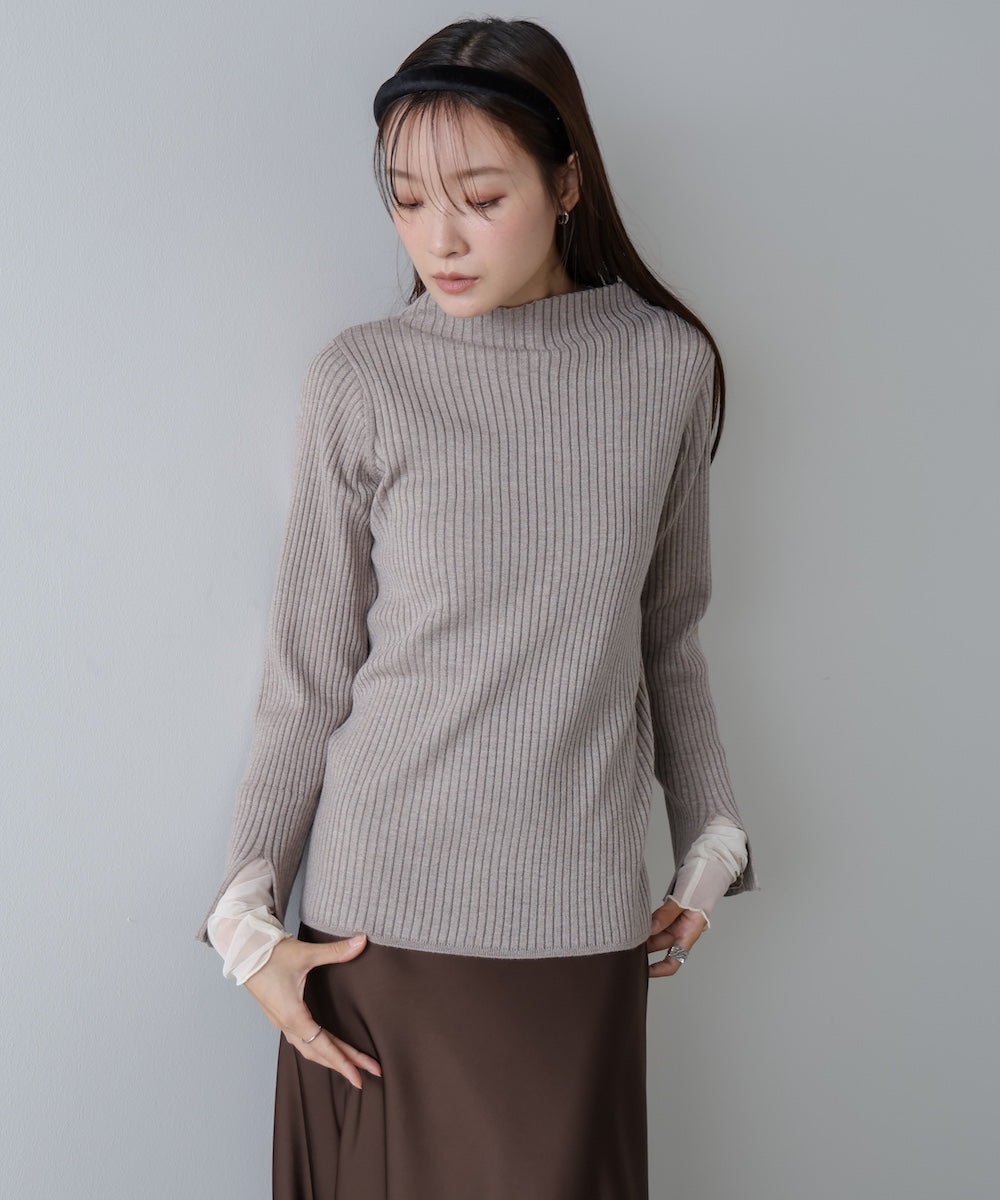 （選べるネック）チュールレイヤードリブニット